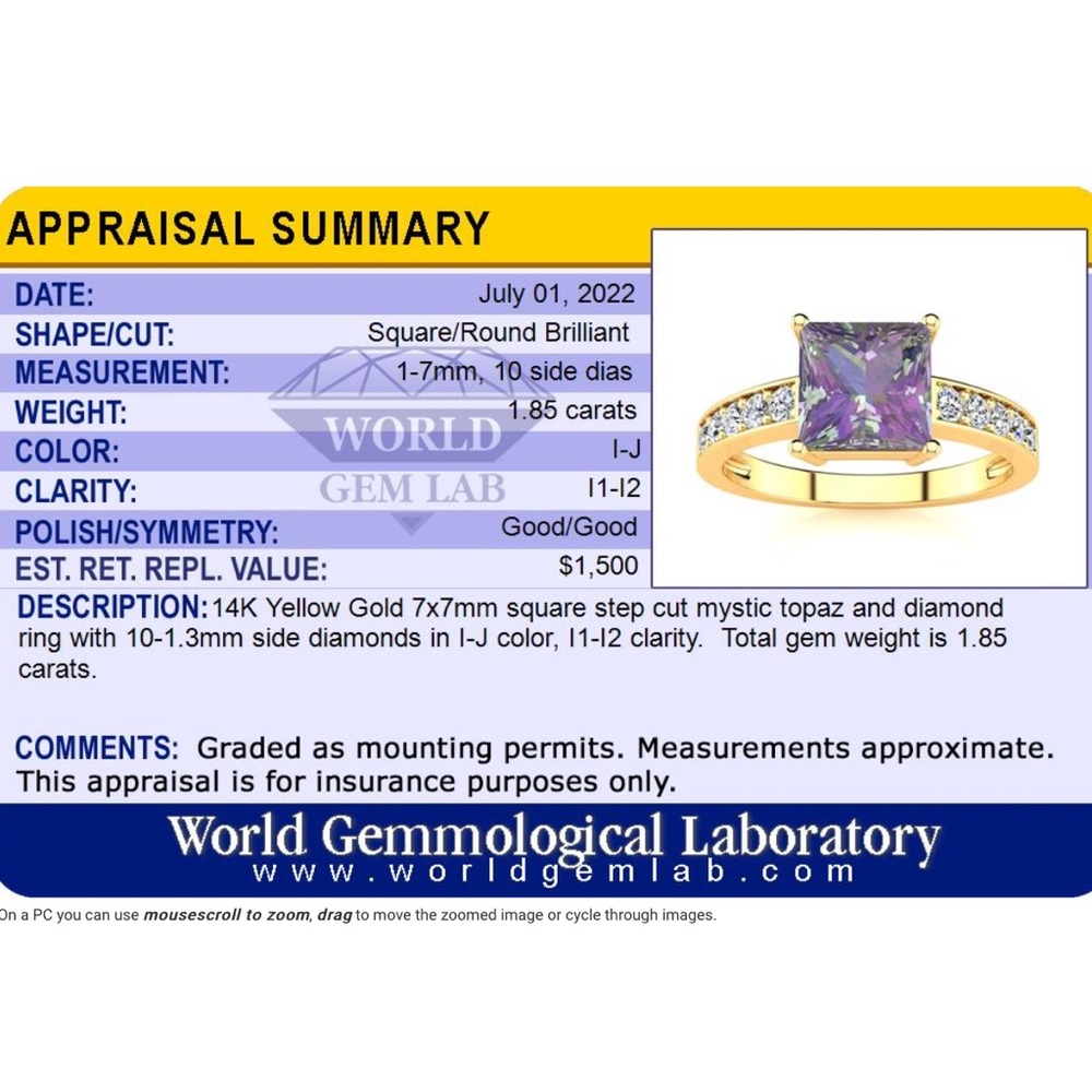 New Square Step Cut 1 7/8ct Mystic Topaz Diamond Ring in 14K Yellow Gold - Picture 12 of 16